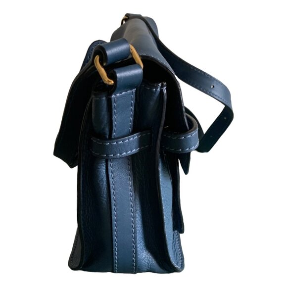 LINEA PELLE Logan Blue Leather Satchel/Messenger Doctor's Crossbody Handbag - Picture 4 of 10